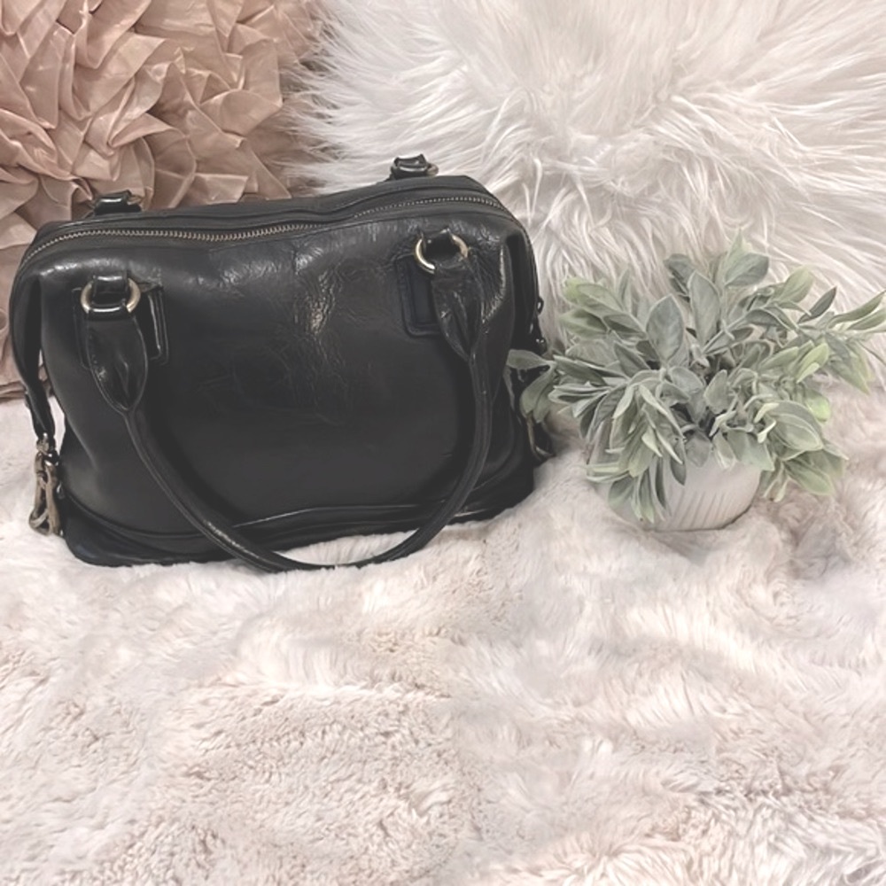 Vintage Monsac Original Black Leather Satchel Doctors Bag Purse